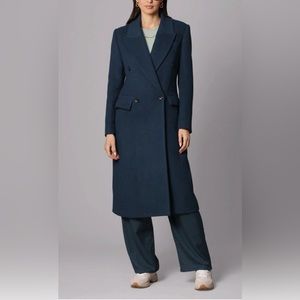 AVEC LES FILLES Wool Blend Double-Breasted Tailored Coat Size M Color Deep Teal